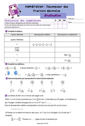 Décomposer des fractions décimales – Evaluation de numération pour le Cm1 - PDF à imprimer