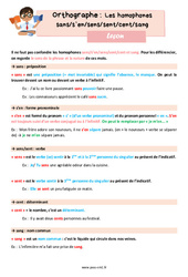 Les homophones grammaticaux : sans/s’en/sens/sent/cent/sang – Leçon d'orthographe pour le cm1 - PDF gratuit à imprimer