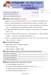 Les valeurs sonores de la lettre g – Évaluation d'orthographe pour le cm1 - PDF à imprimer