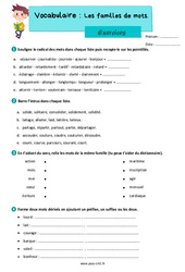 Les familles de mots – Exercices de vocabulaire pour le cm1 - PDF à imprimer