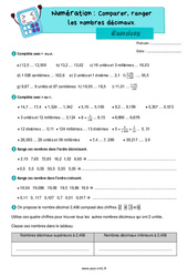 Comparer, ranger les nombres décimaux – Exercices de numération pour le cm1