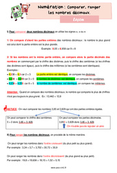 Comparer, ranger les nombres décimaux – Leçon de numération pour le cm1 - PDF gratuit à imprimer