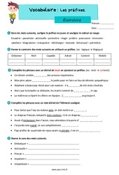 Les préfixes – Exercices de vocabulaire pour le cm1 - PDF à imprimer