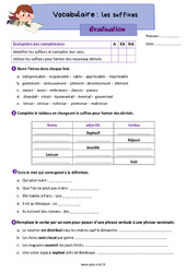 Les suffixes – Évaluation de vocabulaire pour le cm1 - PDF à imprimer