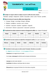 Les suffixes – Exercices de vocabulaire pour le cm1 - PDF à imprimer