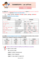 Les suffixes – Leçon de vocabulaire pour le cm1 - PDF gratuit à imprimer