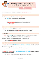 Les homophones lexicaux : vingt vin vain vins vint – Leçon d'orthographe pour le cm1 - PDF gratuit à imprimer
