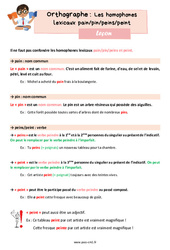 Les homophones lexicaux : pain pin peins peint – Leçon d'orthographe pour le cm1 - PDF gratuit à imprimer