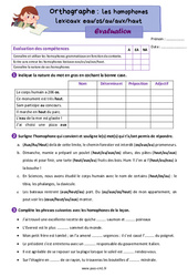 Les homophones lexicaux : eau os au aux haut – Évaluation d'orthographe pour le cm1 - PDF à imprimer