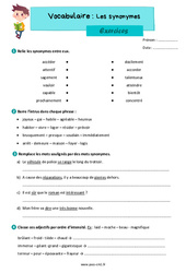 Les synonymes – Exercices de vocabulaire pour le cm1 - PDF à imprimer