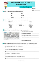 Lire un article de dictionnaire – Exercices de vocabulaire pour le cm1 - PDF à imprimer