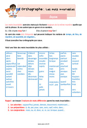 Les mots invariables – Leçon d'orthographe pour le cm1 - PDF gratuit à imprimer