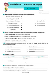 Les niveaux de langage – Exercices de vocabulaire pour le cm1 - PDF à imprimer