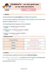 Les noms génériques et les noms particuliers – Leçon de vocabulaire pour le cm1 - PDF gratuit à imprimer