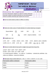 Les nombres décimaux (révision) – Evaluation de numération pour le Cm1 - PDF à imprimer