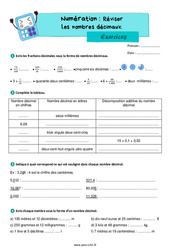 Les nombres décimaux (révision) – Exercices de numération pour le cm1 - PDF à imprimer