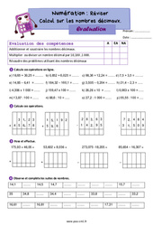 Calcul sur les nombres décimaux (révision) – Evaluation de numération pour le Cm1 - PDF à imprimer