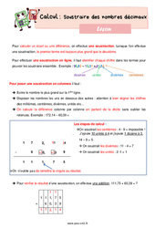 Soustraire des nombres décimaux – Leçon de calcul pour le cm1 - PDF gratuit à imprimer