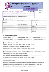 Nombres décimaux et mesures – Evaluation de numération pour le Cm1 - PDF à imprimer
