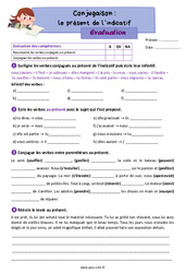Le présent de l’indicatif – Évaluation de conjugaison pour le cm1 - PDF à imprimer