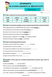 Les pronoms possessifs et démonstratifs - Exercices de grammaire pour le cm2 - PDF à imprimer