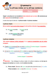 La phrase simple et la phrase complexe - Leçon de grammaire pour le cm2 - PDF gratuit à imprimer