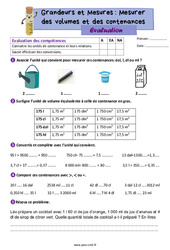 Mesurer des volumes et des contenances - Évaluation de grandeurs et mesures pour le cm2 - PDF à imprimer
