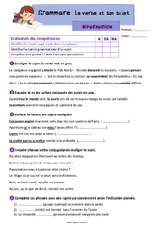 Le verbe et son sujet - Évaluation de grammaire pour le cm2 - PDF à imprimer