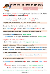Le verbe et son sujet - Leçon de grammaire pour le cm2 - PDF gratuit à imprimer