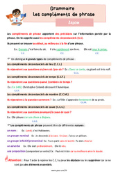 Les compléments de phrase - Leçon de grammaire pour le cm2 - PDF gratuit à imprimer