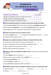 Les compléments de verbe (COD, le COI et le COS) - Évaluation de grammaire pour le cm2 - PDF à imprimer