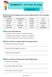 Les niveaux de langue - Exercices de vocabulaire pour le cm2 - PDF à imprimer