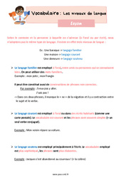 Les niveaux de langue - Leçon de vocabulaire pour le cm2 - PDF gratuit à imprimer