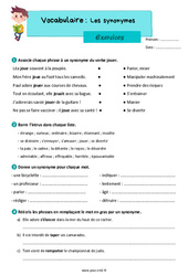 Les synonymes - Exercices de vocabulaire pour le cm2 - PDF à imprimer