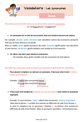 Les synonymes - Leçon de vocabulaire pour le cm2 - PDF gratuit à imprimer