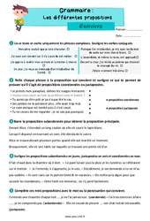 Les différentes propositions (subordonnées, juxtaposées, coordonnées) - Exercices de grammaire pour le cm2 - PDF à imprimer