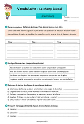 Le champ lexical - Exercices de vocabulaire pour le cm2 - PDF à imprimer
