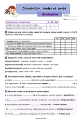 Modes et temps - Évaluation de conjugaison pour le cm2 - PDF à imprimer