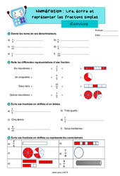 Lire, écrire et représenter les fractions simples - Exercices de numération pour le cm2 - PDF à imprimer