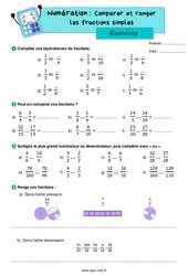 Comparer et ranger les fractions simples - Exercices de numération pour le cm2 - PDF à imprimer