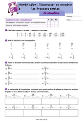 Décomposer et encadrer les fractions simples - Évaluation de numération pour le cm2 - PDF à imprimer