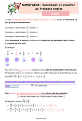 Décomposer et encadrer les fractions simples - Leçon de numération pour le cm2 - PDF gratuit à imprimer