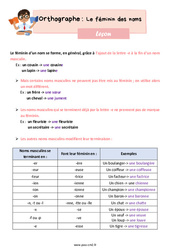 Le féminin des noms - Leçon d'orthographe pour le cm2 - PDF gratuit à imprimer