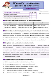 Les déterminants possessifs et démonstratifs - Évaluation de grammaire pour le cm2 - PDF à imprimer