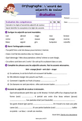 L’accord des adjectifs de couleur - Évaluation d'orthographe pour le cm2 - PDF à imprimer