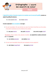 L’accord des adjectifs de couleur - Leçon d'orthographe pour le cm2 - PDF gratuit à imprimer