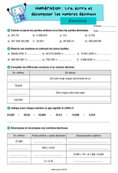 Lire, écrire et décomposer les nombres décimaux - Exercices de numération pour le cm2 - PDF à imprimer
