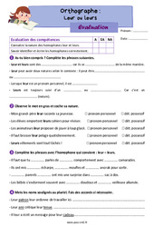 Homophones : leur / leurs - Évaluation d'orthographe pour le cm2 - PDF à imprimer
