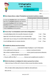 Homophones : leur / leurs - Exercices d'orthographe pour le cm2 - PDF à imprimer