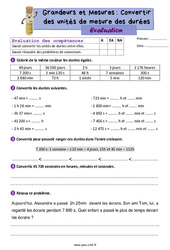 Convertir des unités de mesure de durées - Évaluation de grandeurs et mesures pour le cm2 - PDF à imprimer